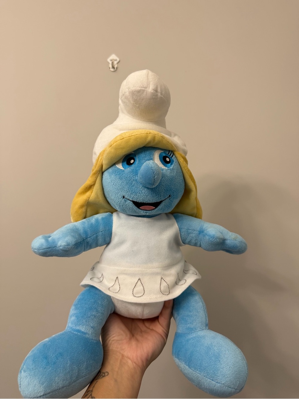 Build-A-Bear Blue Plush Character with White Outfit and Yellow Hair